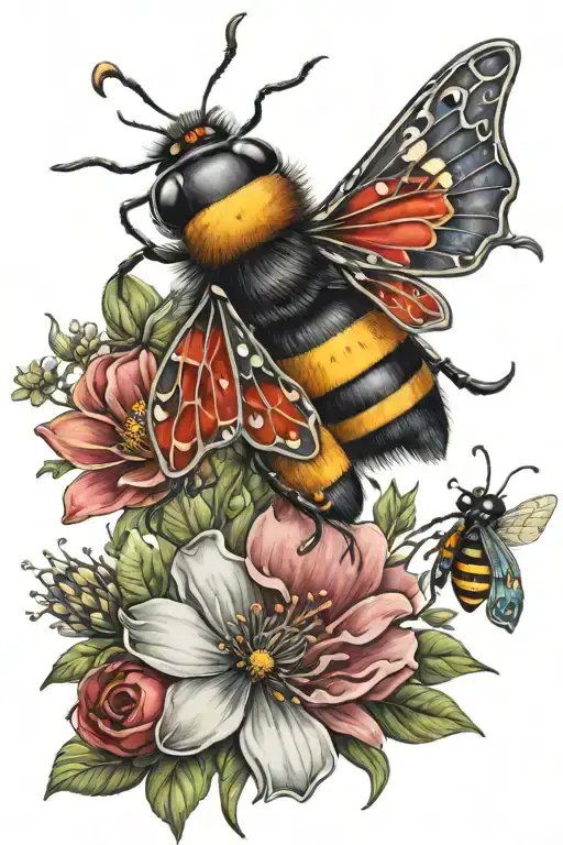 Flowers Bee Butterfly Ladybug