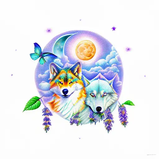 Moon And Lavender And Sun And Wolf And Woman