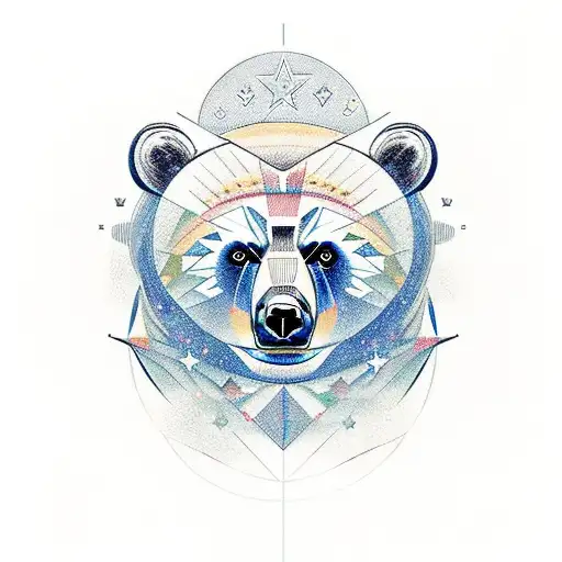 A Bear Drawn In Profile As A Spirit With Two Stars Above It