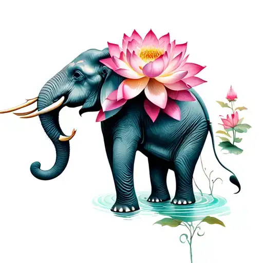 Elephant With Lotus Flower