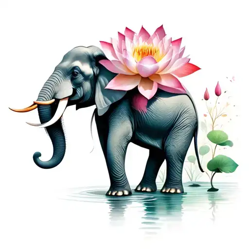 Elephant With Lotus Flower