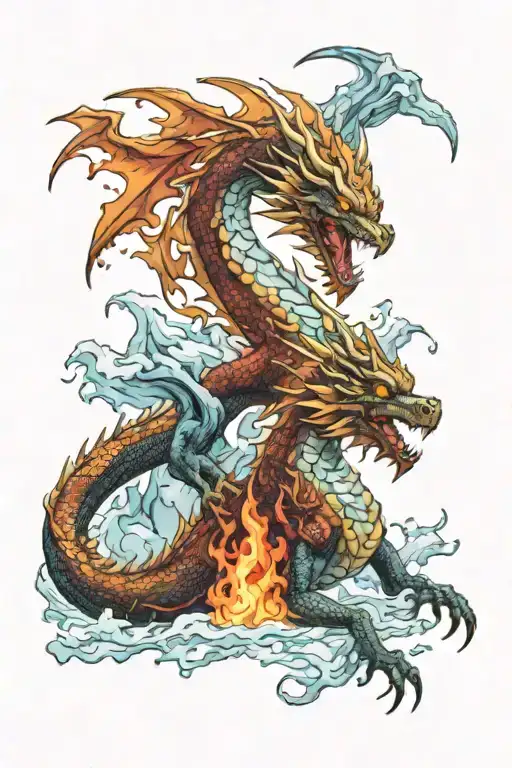 Fire Dragon Fighting Ice Dragon