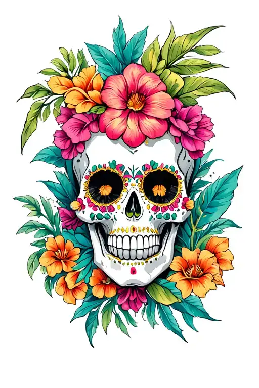 Mexican Skull In Free Hand Design Style