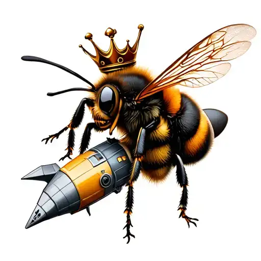 A Bee With A Crown Riding A Rocket