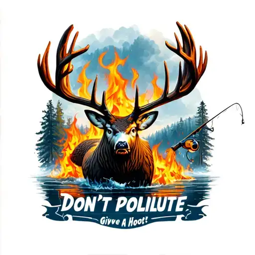 Buck And Fishing And Surrounded By Fire And The Phrase Give A Hoot Dont Pollute