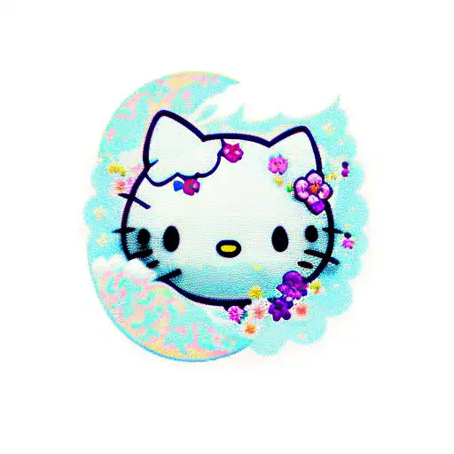 Hellokitty And Moon And Flowers