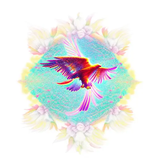 A Majestic Phoenix Flying Over A Field Of Blooming Roses