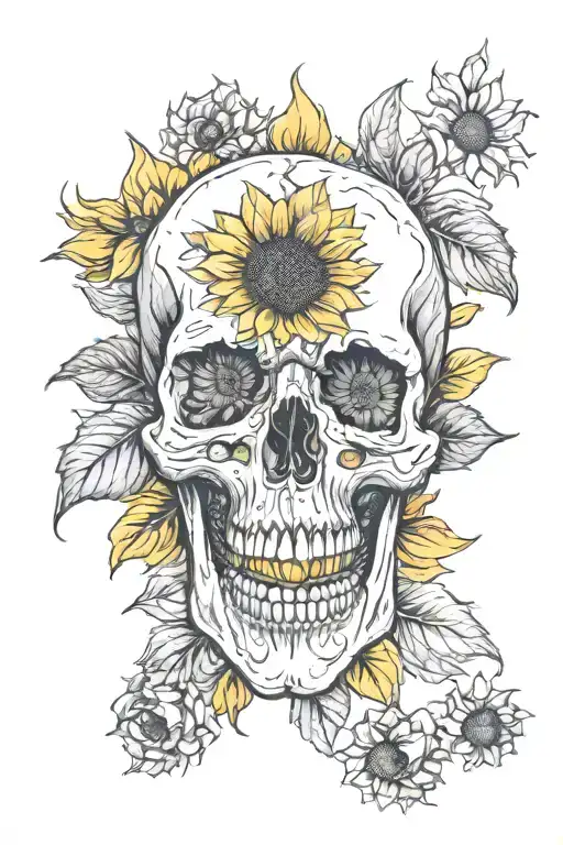Skull With Sunflowers Around It
