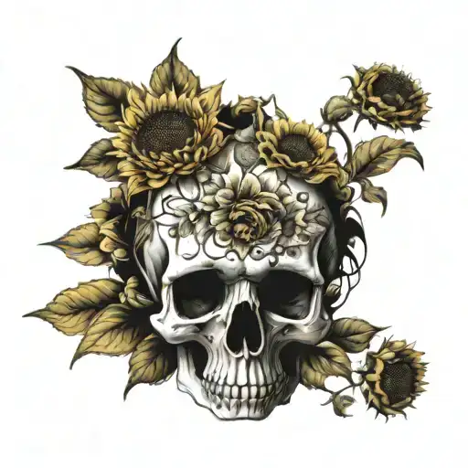 Skull With Sunflowers Around It