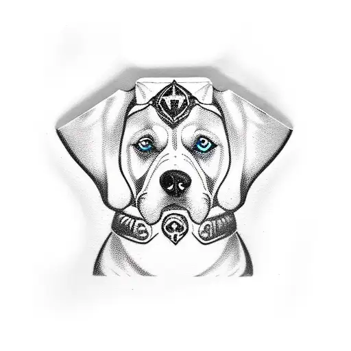 Create A Minimalist Tattoo Of A Dog Wearing A World Of Warcraft Alliance Symbol As A Collar Tag
