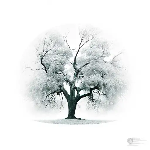 A Man Hiding Under Dying Tree In The Darkness