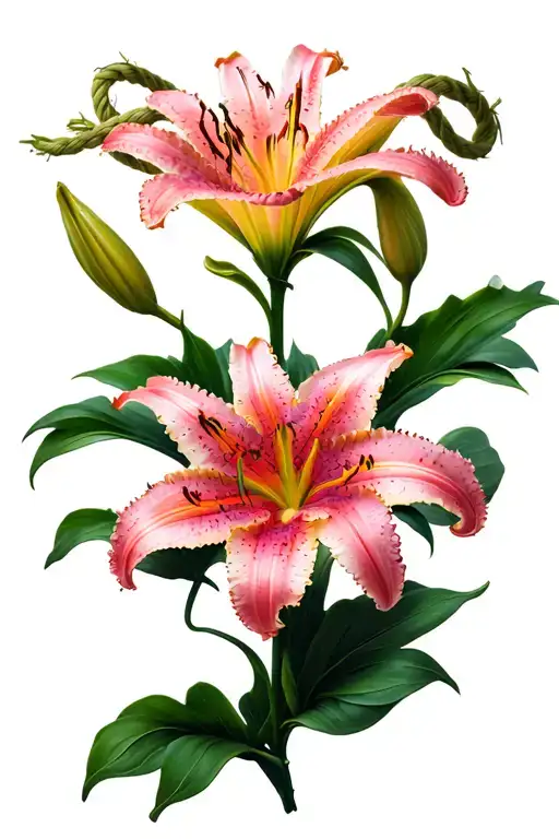 Lily Flower With Frayed Rope As Stem