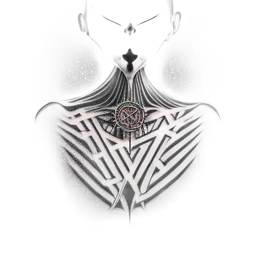 Gothic Tattoo On The Neck With Occult Symbols