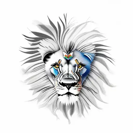 Lion With Mane Of Feathers And Flowers