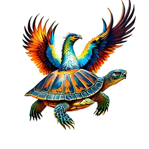 Turtle And Phoenix Flying