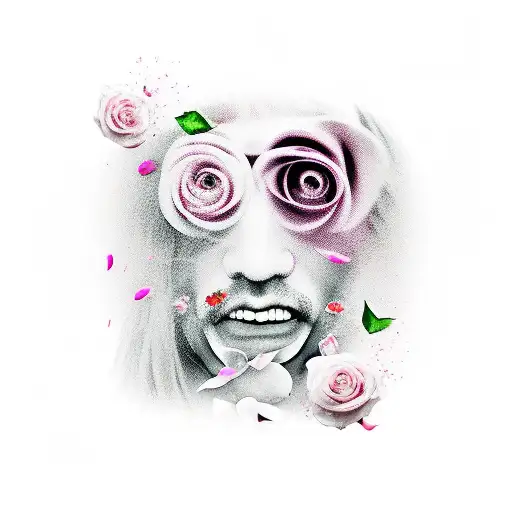 Petals Of Roses Falling With S Samurai In Background