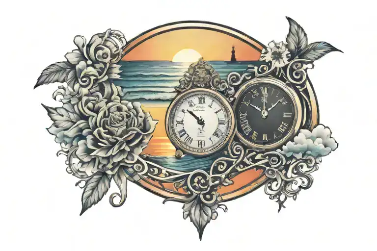 Sunset Tattoo With Clock