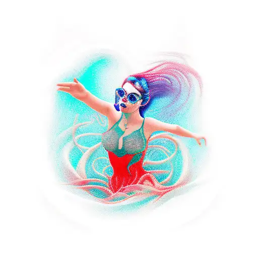 Music Siren Full Body Teal Pretty Red Hair