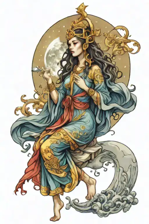 Wisdom Goddess Standing Flowing Robe Moon