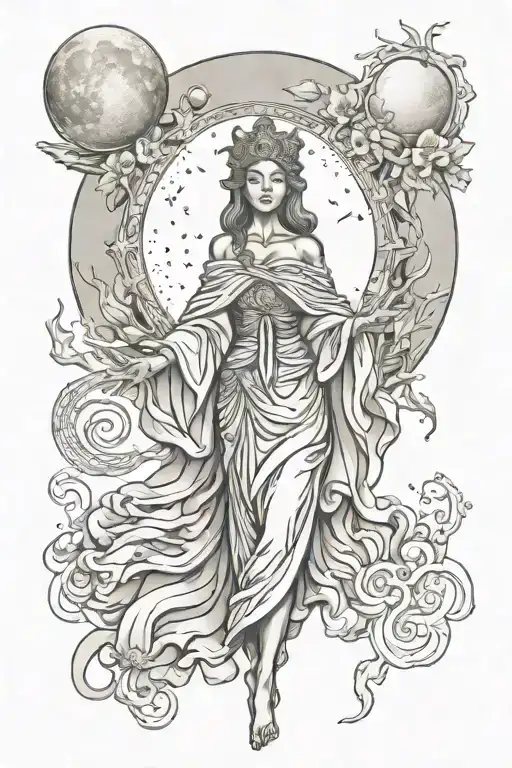 Wisdom Goddess Standing Flowing Robe Moon