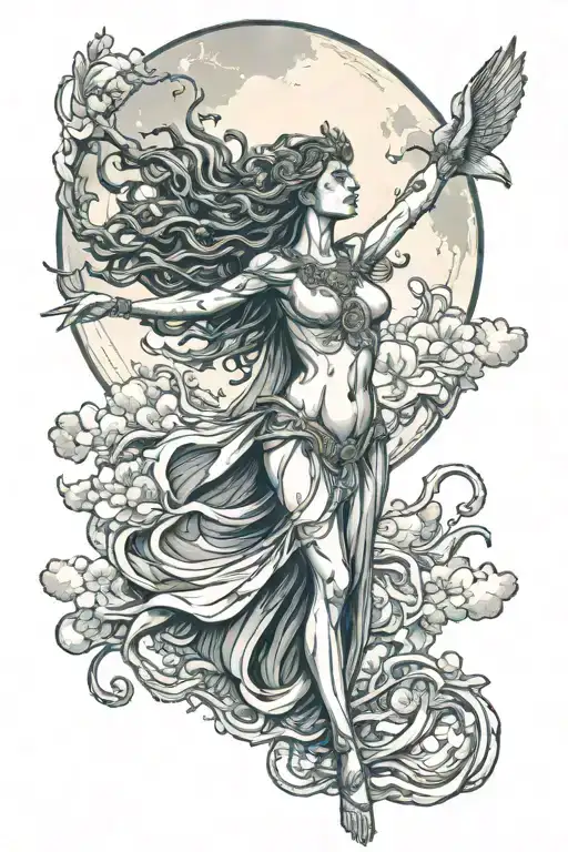 Wisdom Goddess Full Body Standing Reaching Out Powerful Sexy Full Moon Rising