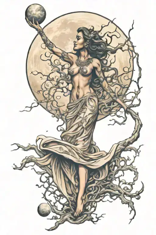 Wisdom Goddess Full Body Standing Reaching Out Powerful Sexy Full Moon Rising