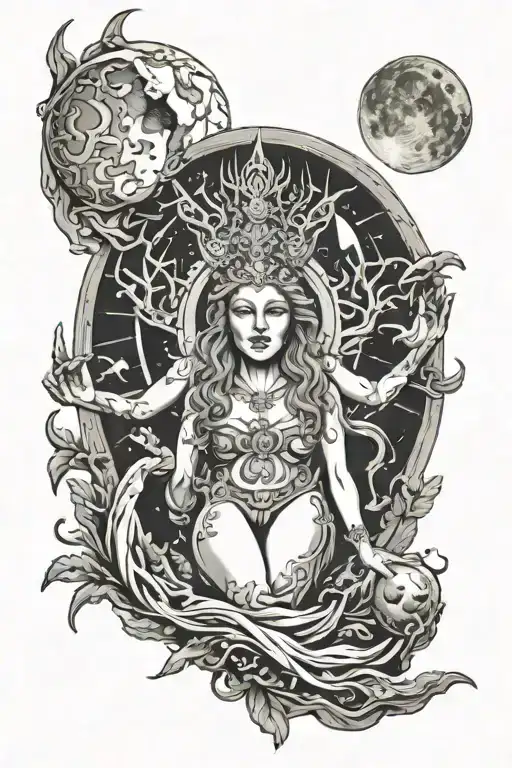 Wisdom Goddess Full Body Standing Raised Hand Powerful Sexy Full Moon Rising