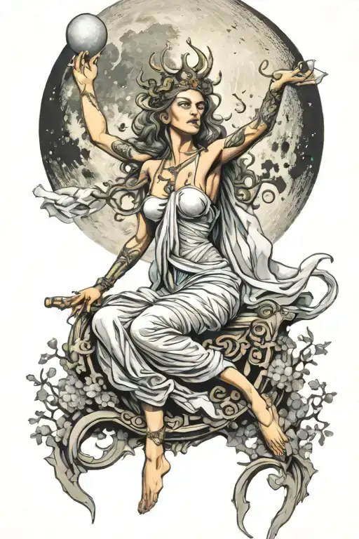 Wisdom Goddess Full Body Standing Front Facing Raised Hand Powerful Sexy Full Moon Rising