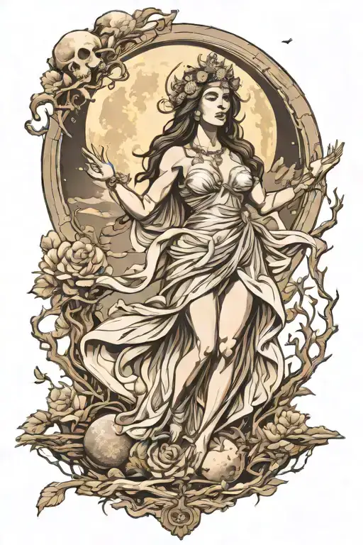 Wisdom Goddess Full Body Standing Front Facing Raised Hand Powerful Sexy Full Moon Rising