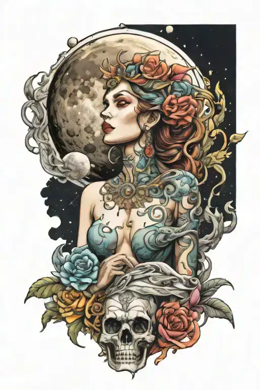 Wisdom Goddess Full Body Standing Front Facing Powerful Sexy Full Moon Rising Colorful