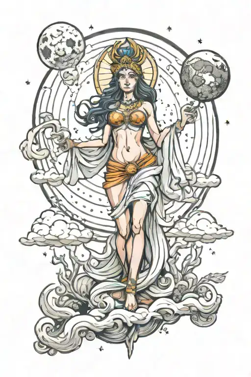Wisdom Goddess Full Body Standing Front Facing Powerful Sexy Full Moon Rising Colorful