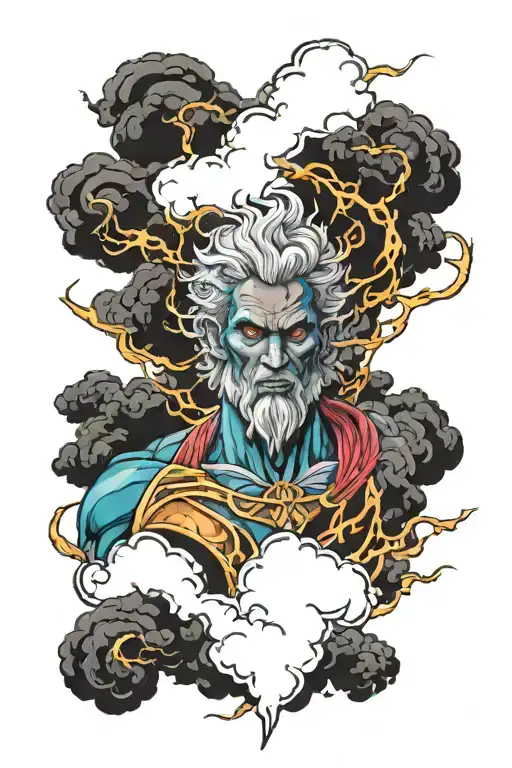 Male Storm God Frontn Facing Power Colorful Majestic Rebirth Lightning Clouds Forearm