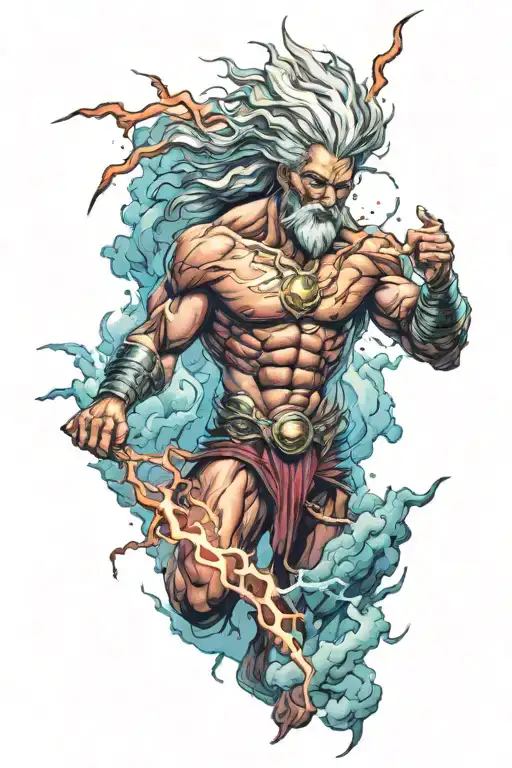 Male Storm God Frontn Facing Power Colorful Majestic Rebirth Lightning Clouds Forearm