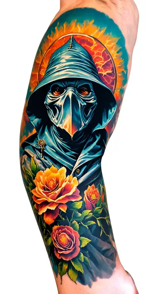 A Plague Doctor Themed Sleeve That Uses Bright Colors
