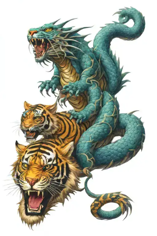 Dragon And Tiger Wrapped Together