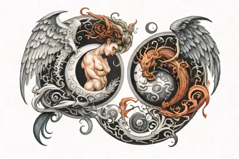 Angel And Demon In Yin Yang Symbol