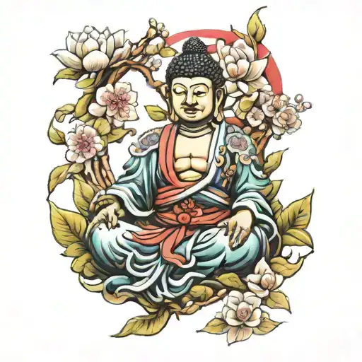 Japanese Flower Warrior Buddha