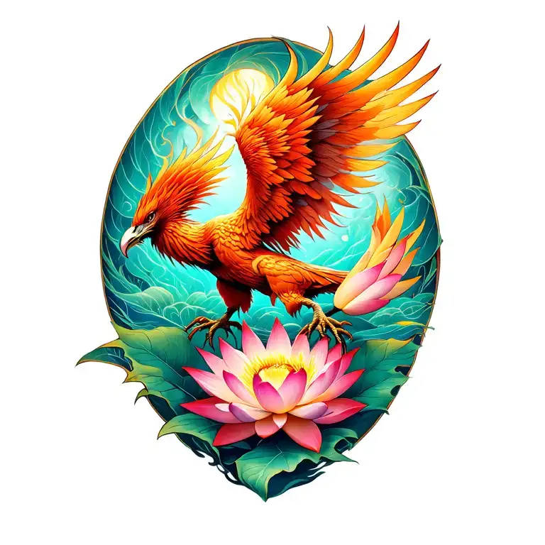 Phoenix And Lotus Flower