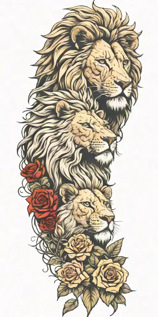 Lion With A Eagle And Thorns And Roses