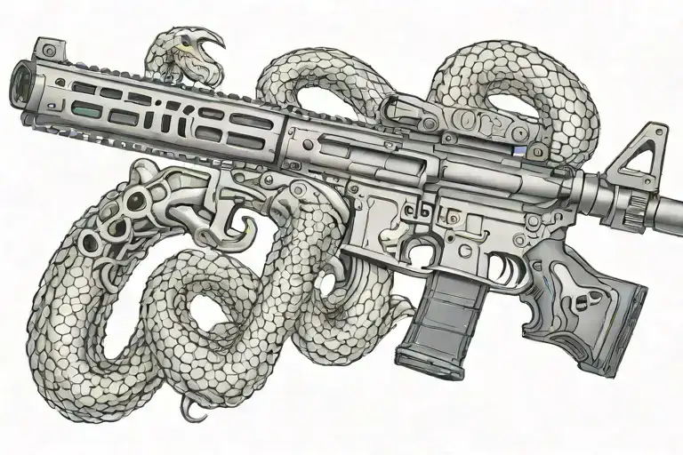 American Ar 15 Rifle With Rattle Snake Wrapping Ot Around With Snake Head Showing