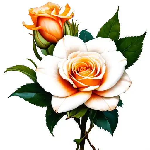 White Cattleya And Orange Rose Wrapped Loosely