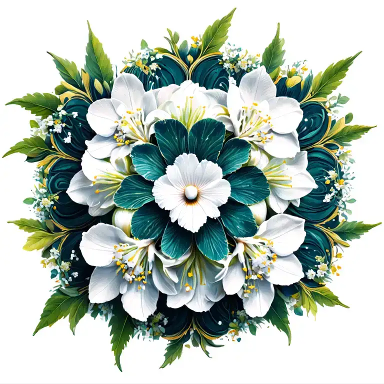 Mandala Of White Cattleya With White Cherry Blossoms