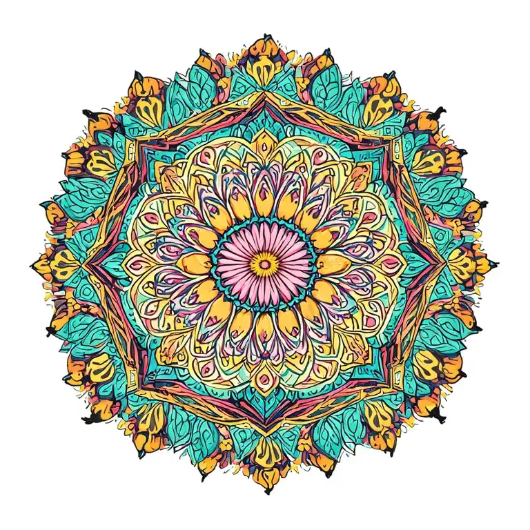 Simple Geometric Mandala With Intricate Floral Patterns
