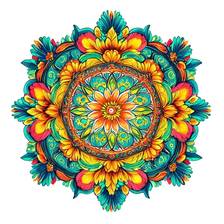 Geometric Mandala With Floral Patterns