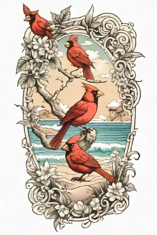Cardinal And Beach Scene