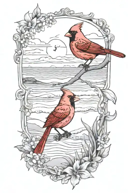 Cardinal And Beach Scene