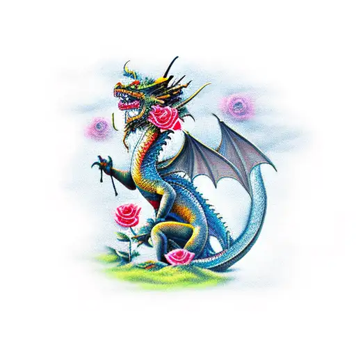 Dragon Amidst A Field Of Roses