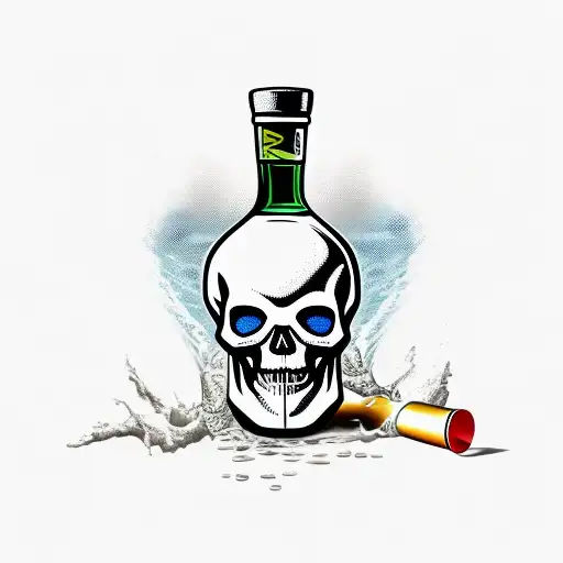 A Bottle Of Rum Smoothly Turning Into A Skull