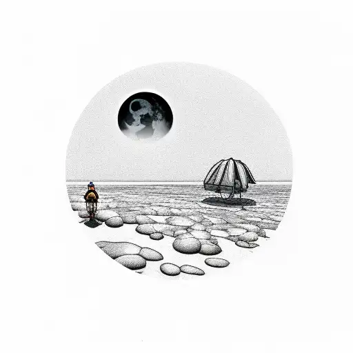 Desert Island With Moon In The Background