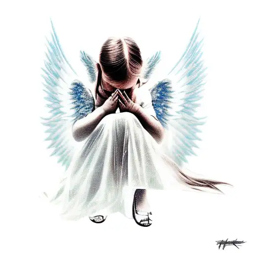 An Angel On Her Knees Catching Teardrops In Her Hands